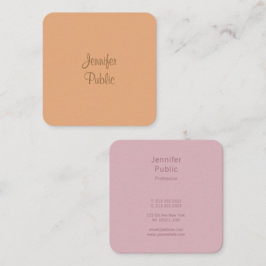 書道スクリプト名のモダンテンプレート スクエア名刺 (正面/裏面)