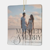 書道スクリプト結婚の初めてのクリスマスメタル セラミックオーナメント (左)