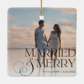 書道スクリプト結婚の初めてのクリスマスメタル セラミックオーナメント (裏面)