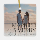 書道スクリプト結婚の初めてのクリスマスメタル セラミックオーナメント (正面)