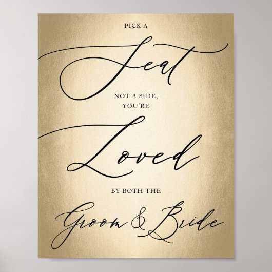 書道スクリプト金ゴールドシートの結婚サインを選ぶ ポスター (正面)