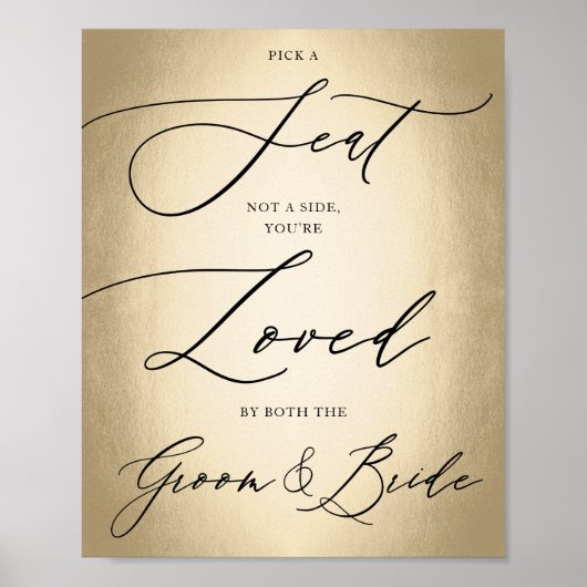 書道スクリプト金ゴールドシートの結婚サインを選ぶ ポスター (正面)