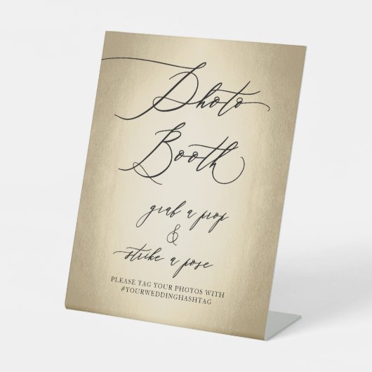 書道スクリプト金ゴールドフォトブース結婚ズ 台座サイン (正面)