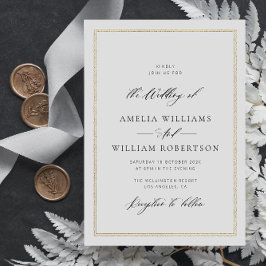 書道スクリプト金ゴールドフレーム結婚式招待状 招待状