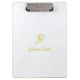 書道スクリプト金ゴールドモノグラムエレガント大理石 クリップボード