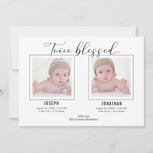 書道スタイリッシュツインフォトコラージュ誕生 案内状 (裏面)