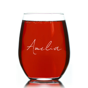 書道スタイリッシュ白文字モノグラム ステムなしワイングラス