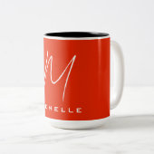 書道スタイリッシュ赤モノグラムお名前 ツートーンマグカップ (正面右)
