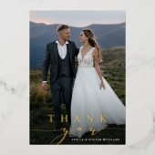 書道スタイリッシュ金箔フォトサンキューカード 箔招待状 (正面)