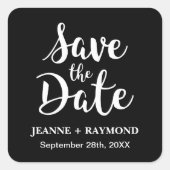 書道スタイリッシュ黒い結婚式の日付を保存 スクエアシール (正面)