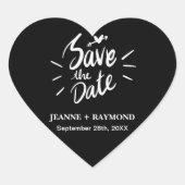 書道スタイリッシュ黒い結婚式の日付を保存 ハートシール (正面)