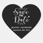 書道スタイリッシュ黒い結婚式の日付を保存 ハートシール (正面)