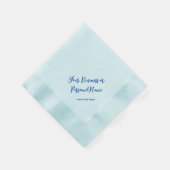 書道スタイルパーソナライズされた青 縁ありカクテルナプキン (角)
