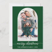 書道スノーフレーク写真アーチクリスマスグリーン シーズンカード (正面)