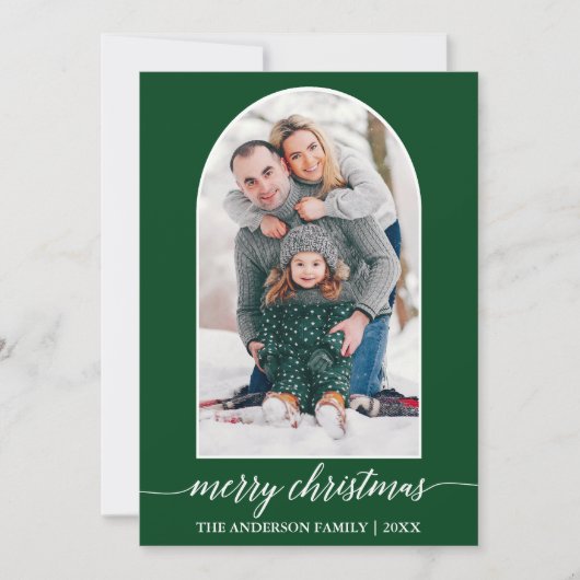 書道スノーフレーク写真アーチクリスマスグリーン シーズンカード (正面)