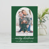 書道スノーフレーク写真アーチクリスマスグリーン シーズンカード (スタンド正面)