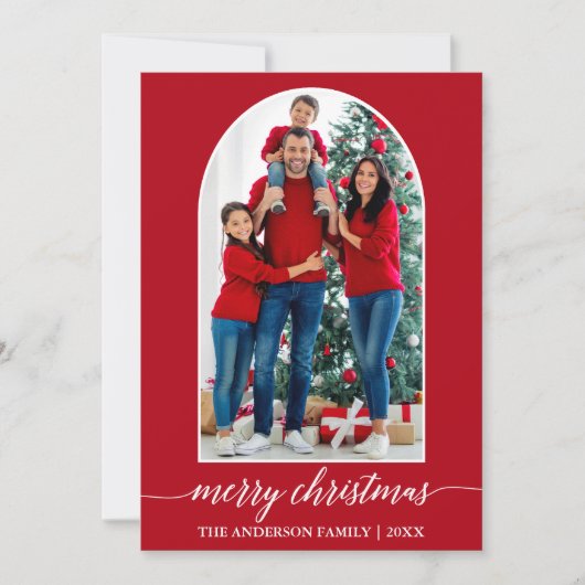書道スノーフレーク写真アーチクリスマスレッド シーズンカード (正面)
