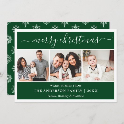 書道スノーフレークChristmas Green 3写真 シーズンカード (正面/裏面)