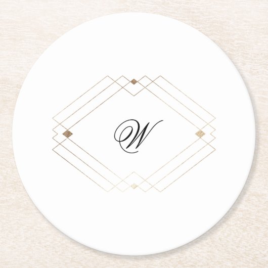 書道タイポグラフィモノグラム金ゴールド結婚デコ ラウンドペーパーコースター (正面)