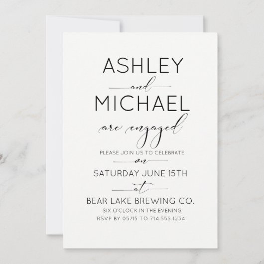 書道タイポグラフィ婚約パーティ招待状 招待状 (正面)