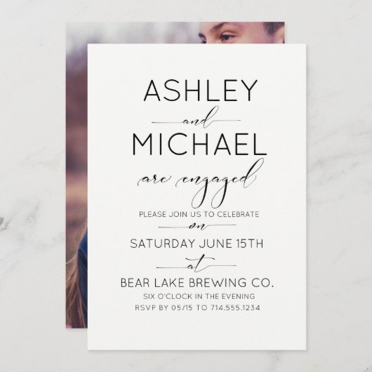 書道タイポグラフィ婚約パーティ招待状 招待状 (正面/裏面)