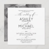 書道タイポグラフィ白黒スクエア結婚ズ 招待状 (正面/裏面)