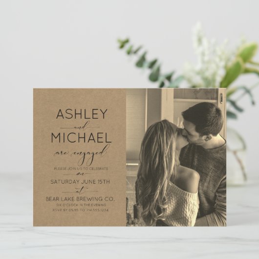 書道タイポグラフィ2フォトセピア婚約 招待状 (スタンド正面)