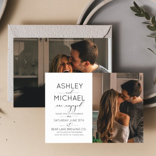 書道タイポグラフィ2写真婚約パーティ 招待状