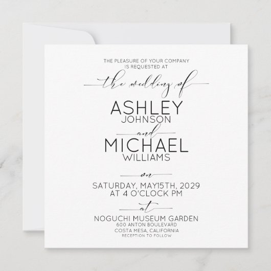 書道タイポグラフィB&Wスクエアフォト結婚ズ 招待状 (正面)