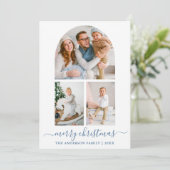 書道ダスティブルー3フォトアーチクリスマス シーズンカード (スタンド正面)