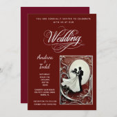 書道ダンスブルゴーニュヴィンテージ結婚写真 招待状 (正面/裏面)