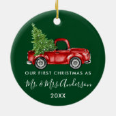 書道トラック初めてのクリスマスミセス・グリーン セラミックオーナメント (裏面)