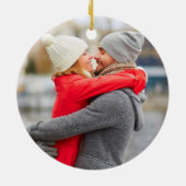 書道トラック初めてのクリスマス婚約した写真 セラミックオーナメント (裏面)