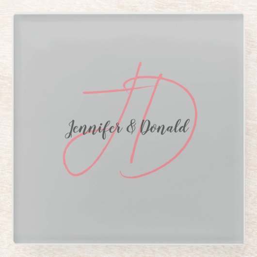 書道トレンディークラシカル文字モノグラム ガラスコースター (正面)