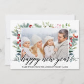 書道ハッピーニューイヤー冬の緑の写真 シーズンカード (正面)