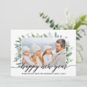 書道ハッピーニューイヤー松の緑の写真 シーズンカード (スタンド正面)