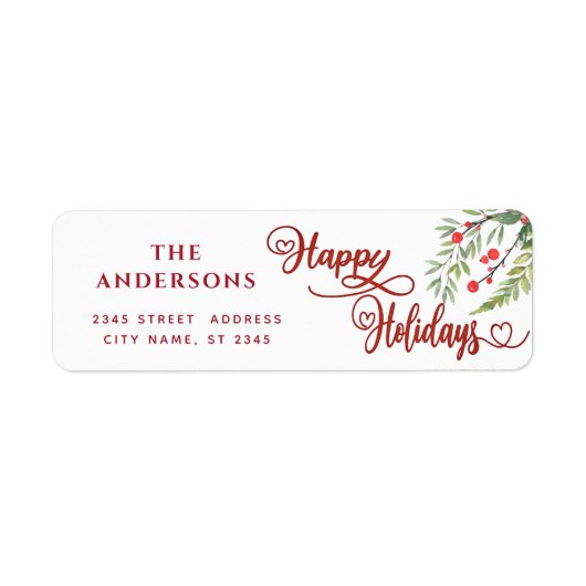 書道ハッピーホリデーズボタニカルホリー ラベル (正面)