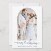 書道ハートほこりっぽい青い写真アーチクリスマス シーズンカード (正面)