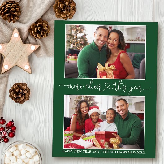 書道ハートもっと応援グリーン2フォトホリデー ポストカード