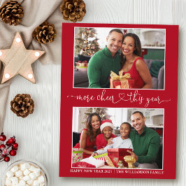 書道ハートもっと応援レッド2フォトホリデー ポストカード