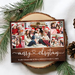 書道ハートウッドクリスマス5フォトホリデー ポストカード<br><div class="desc">書道モダンハートスクリプトメリークリスマス5写真ホリデー葉書 – 素朴Country Woodプリント</div>