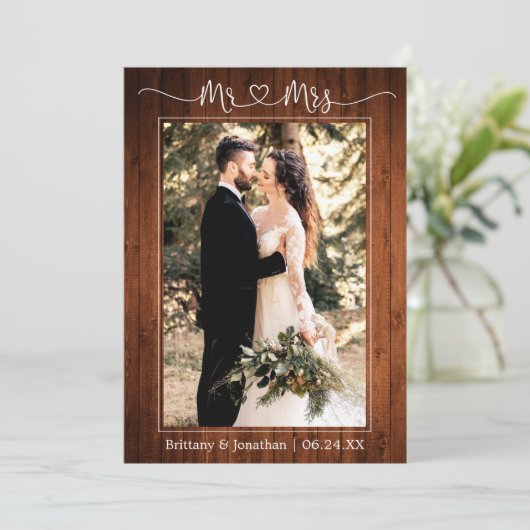 書道ハートウッド夫妻結婚の写真 サンキューカード (スタンド正面)