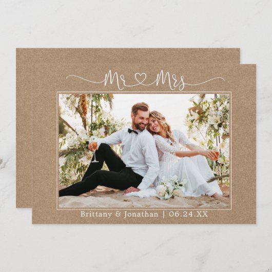 書道ハートクラフト夫妻結婚の写真 サンキューカード (正面/裏面)