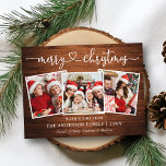 書道ハートクリスマスウッド3写真 ポストカード<br><div class="desc">書道モダンハートスクリプトメリークリスマス3フォトホリデー葉書 – 素朴Country Wood</div>