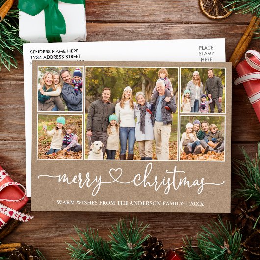 書道ハートクリスマスクラフト5フォトホリデー ポストカード