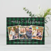 書道ハートクリスマスグリーンプレイド3写真 シーズンカード (スタンド正面)