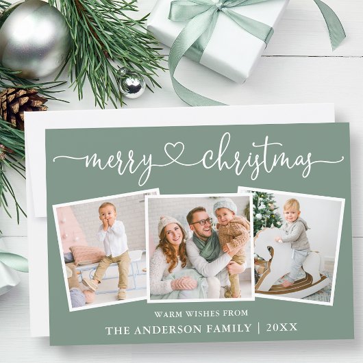 書道ハートクリスマスセージ緑3写真 シーズンカード