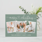 書道ハートクリスマスセージ緑3写真 シーズンカード (スタンド正面)