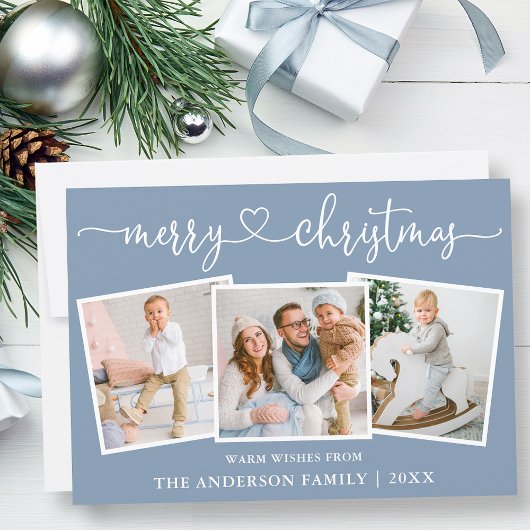 書道ハートクリスマスダスティブルー3枚の写真 シーズンカード