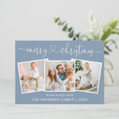 書道ハートクリスマスダスティブルー3枚の写真 シーズンカード (スタンド正面)